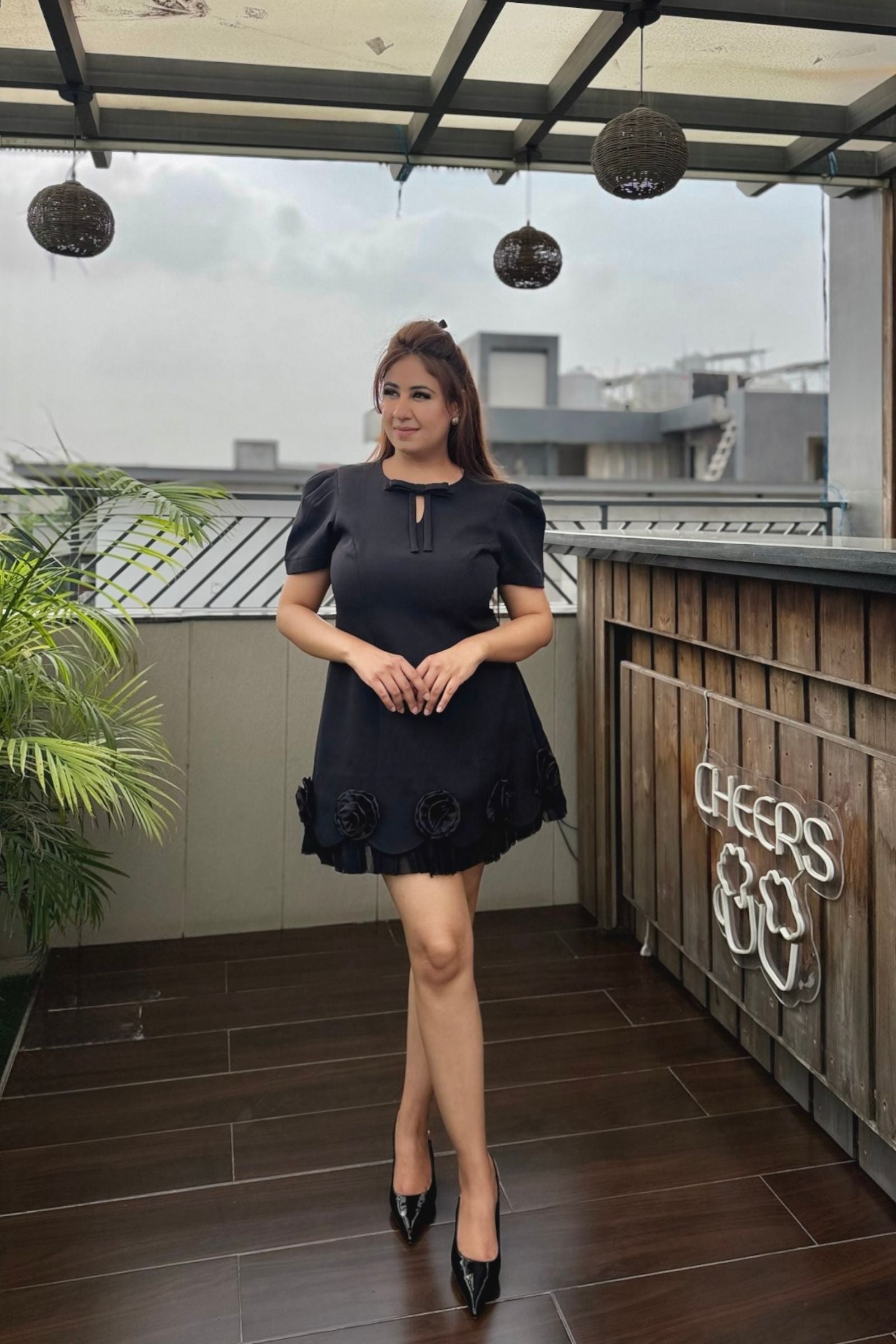 Black Rose Detail Short Dress