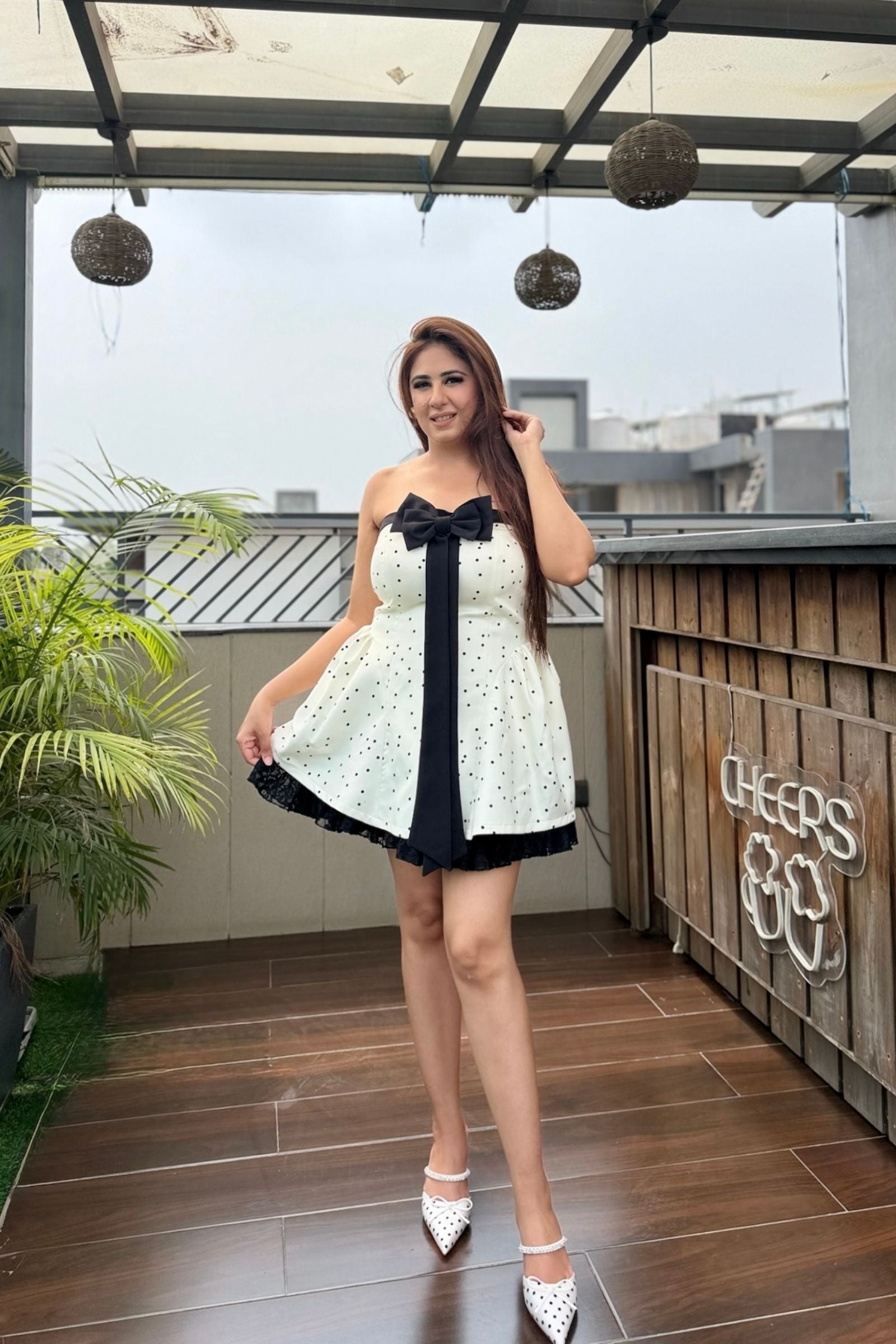 White Polka Dot Bow Short Dress
