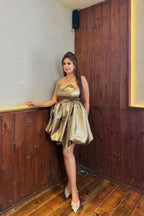 Metallic Gold Rose Short Dress