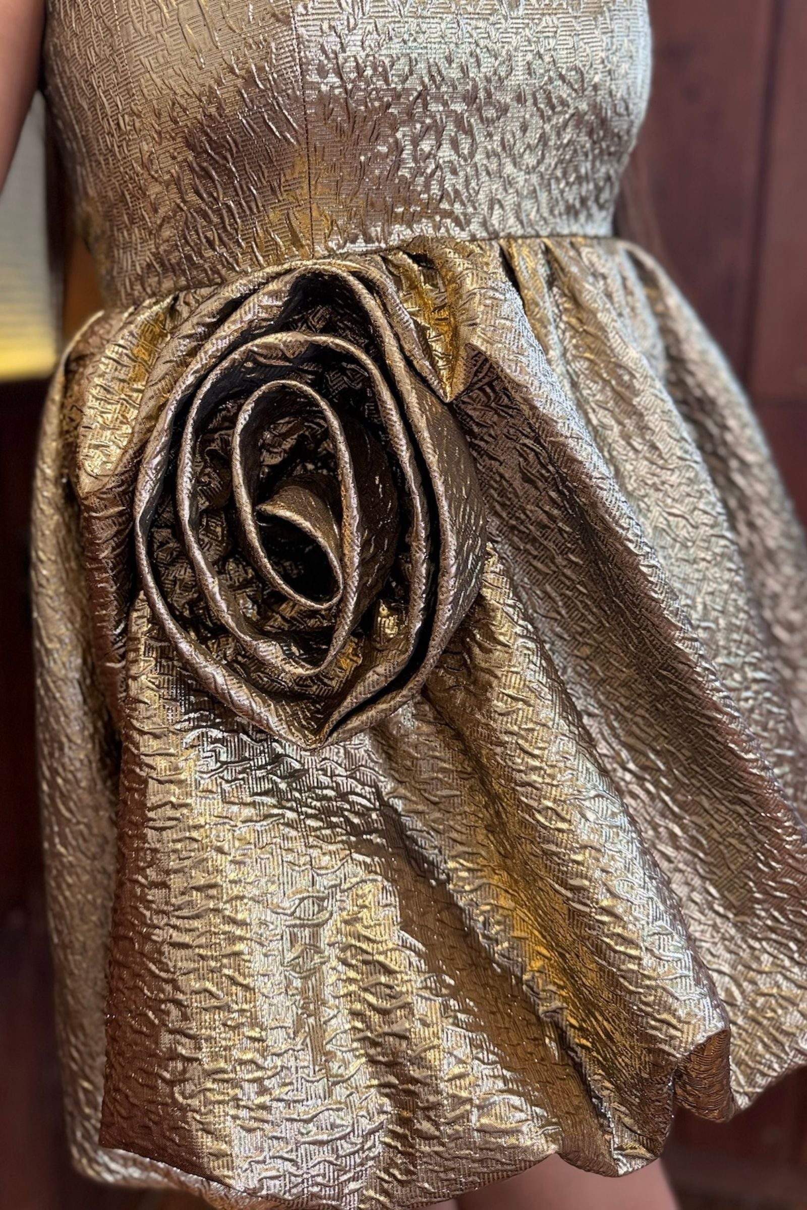Metallic Gold Rose Short Dress