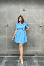 Sky Blue Pearl Bow Short Dress