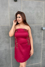 Maroon Beaded Side Short Dress