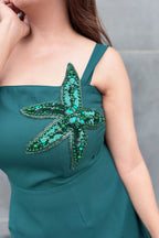 Dark Green Starfish Applique Short Dress