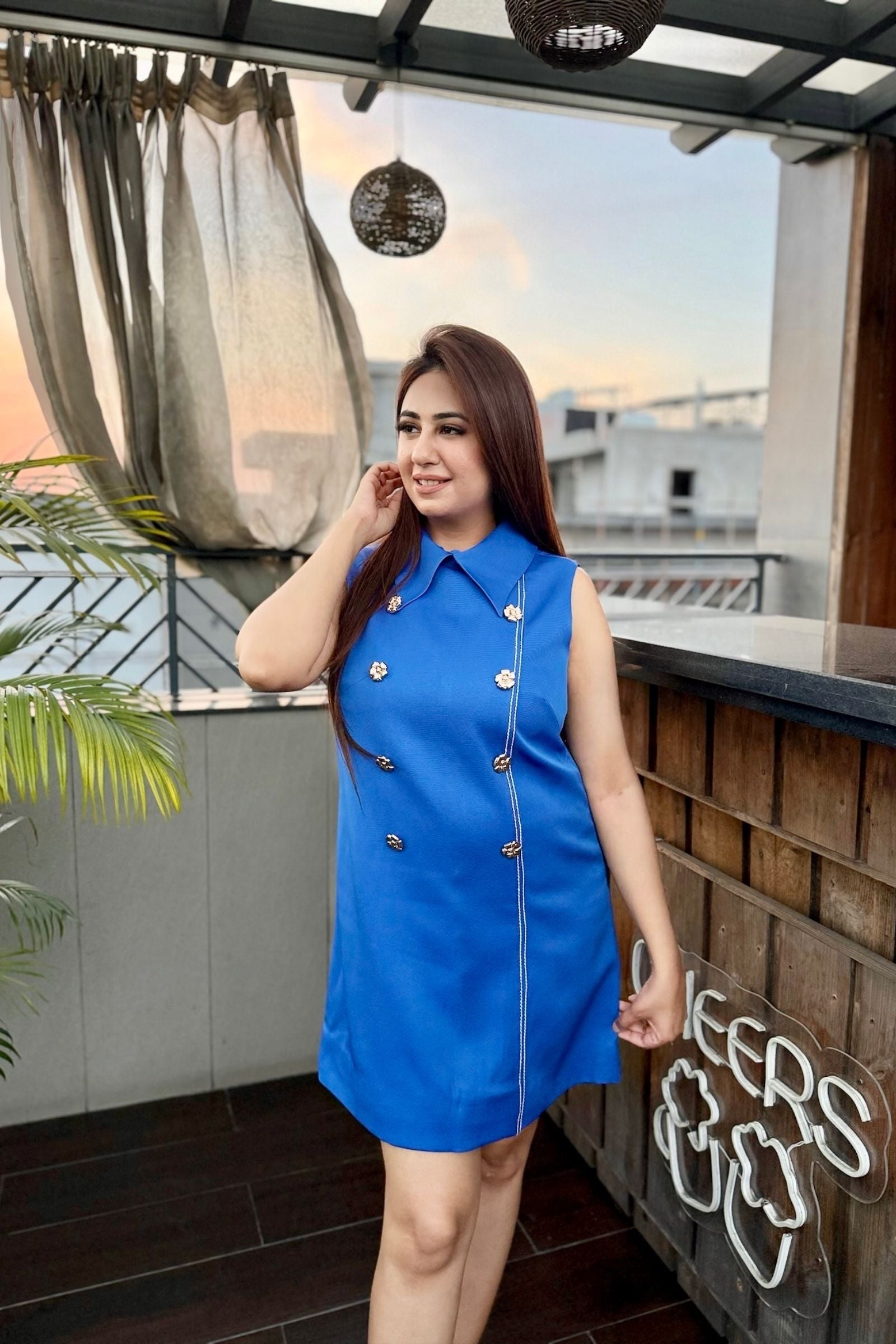 Blue Collared Short Dress