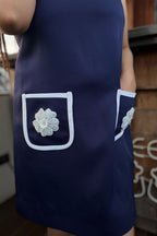 Navy Flower Pocket Short Dress