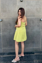 Lime Green Pearl Detail Short Dress