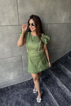 Green Pearl Structured Short Dress