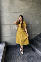 Mustard Cutout Midi Dress
