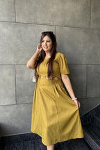 Mustard Cutout Midi Dress