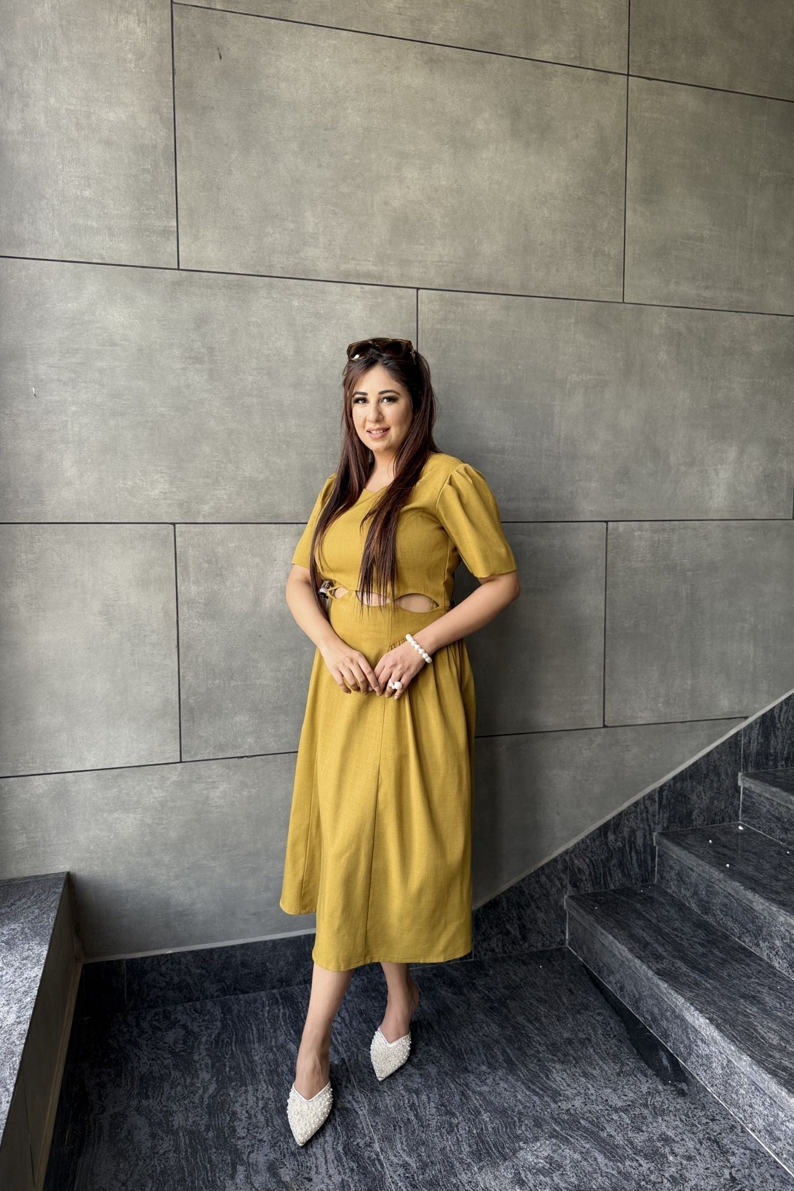 Mustard Cutout Midi Dress