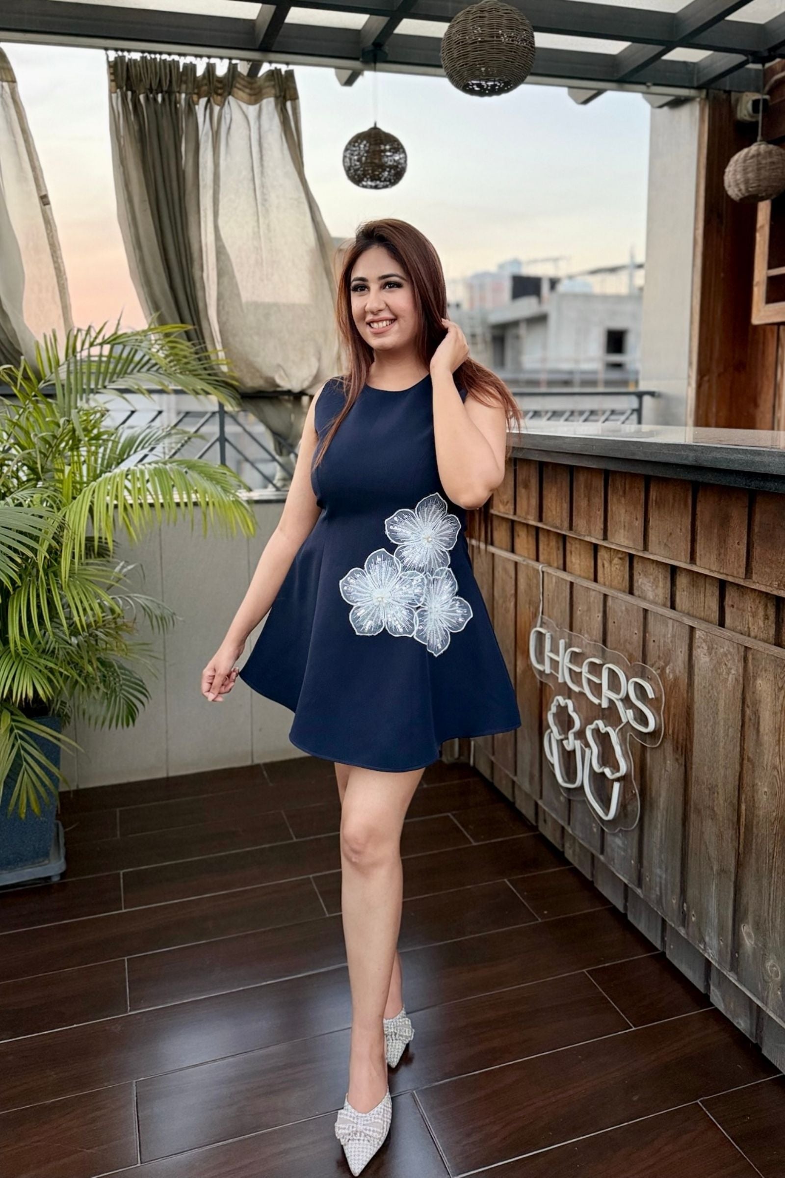 Navy Flower Patch Short Dress