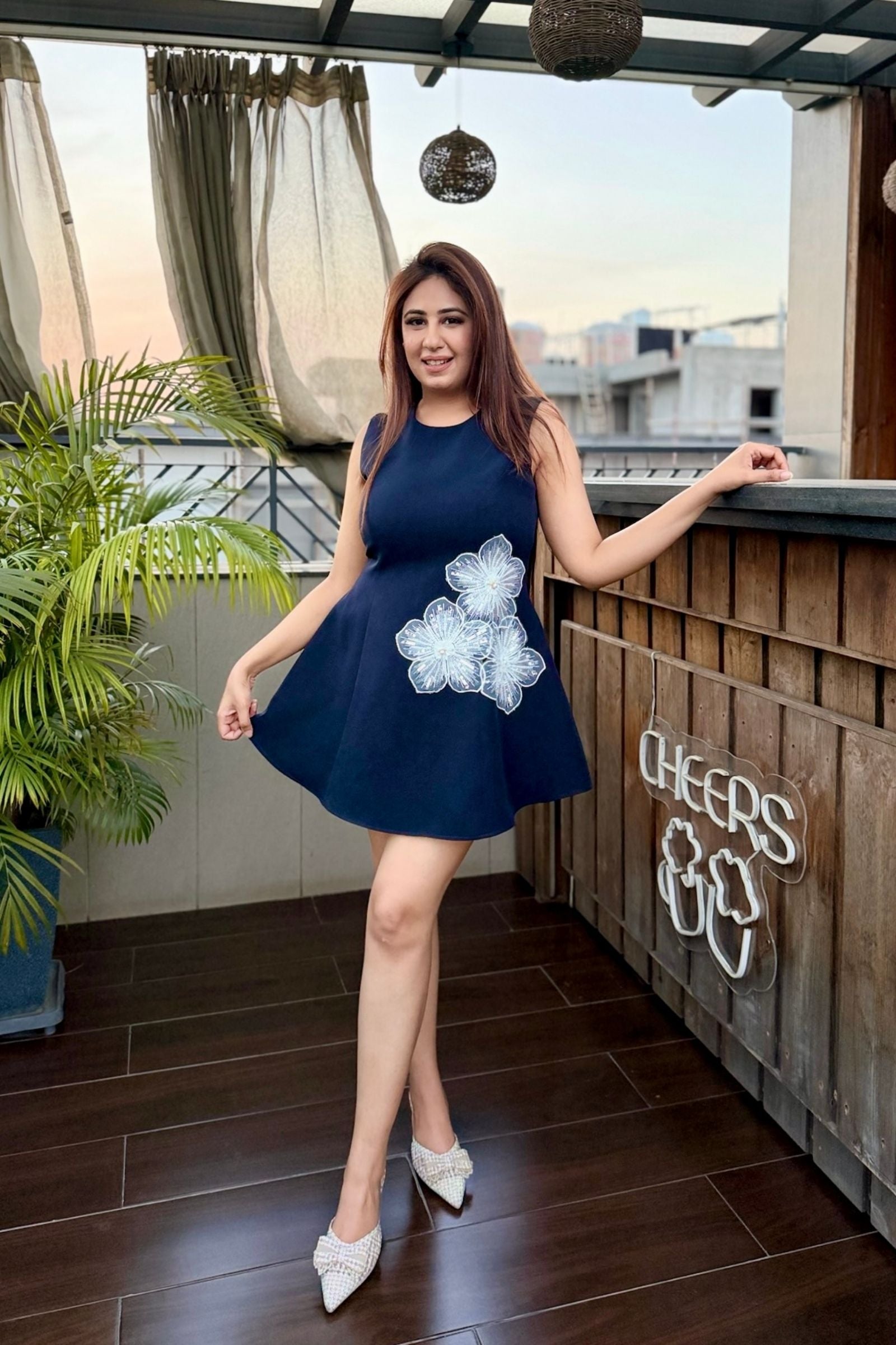 Navy Flower Patch Short Dress