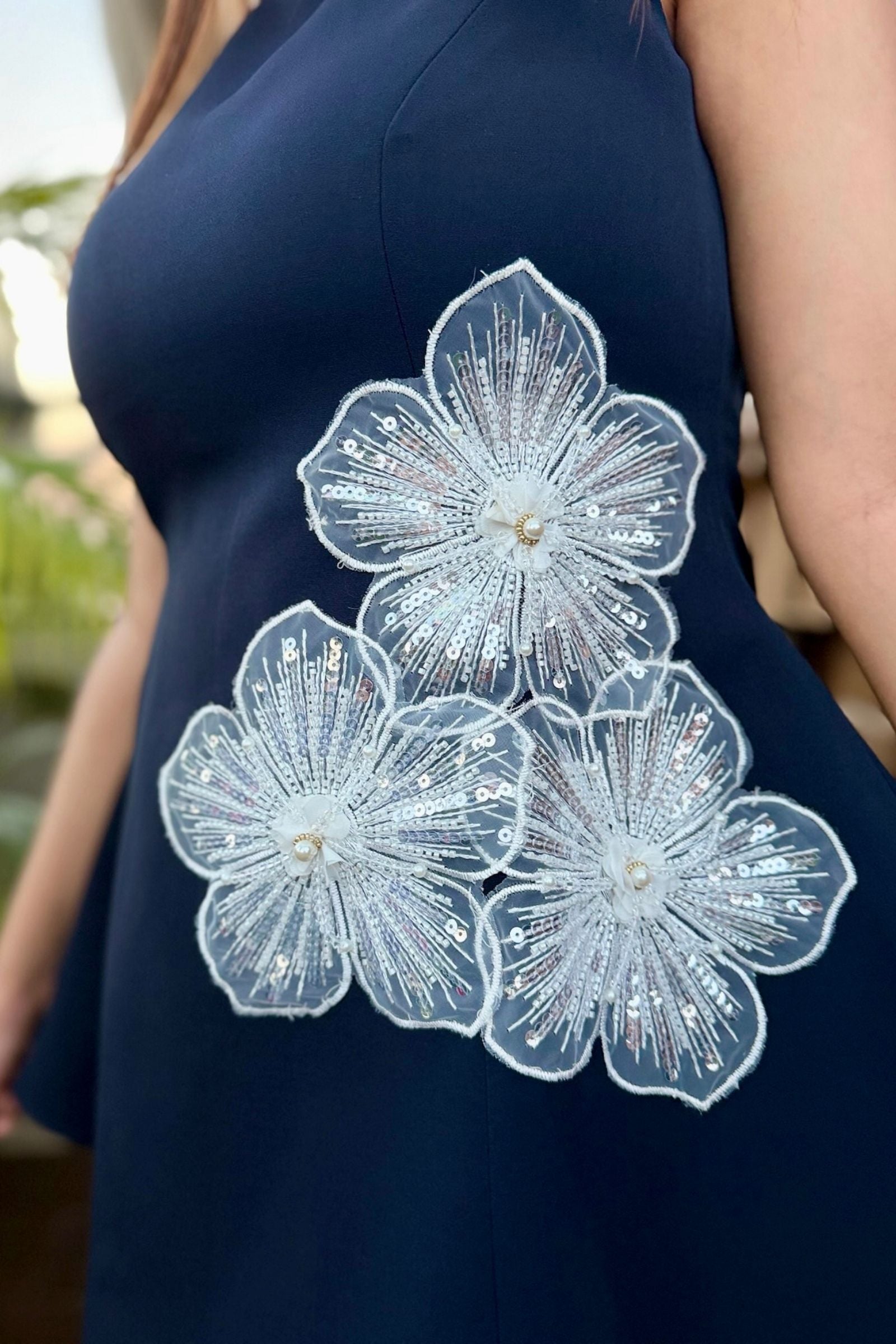 Navy Flower Patch Short Dress