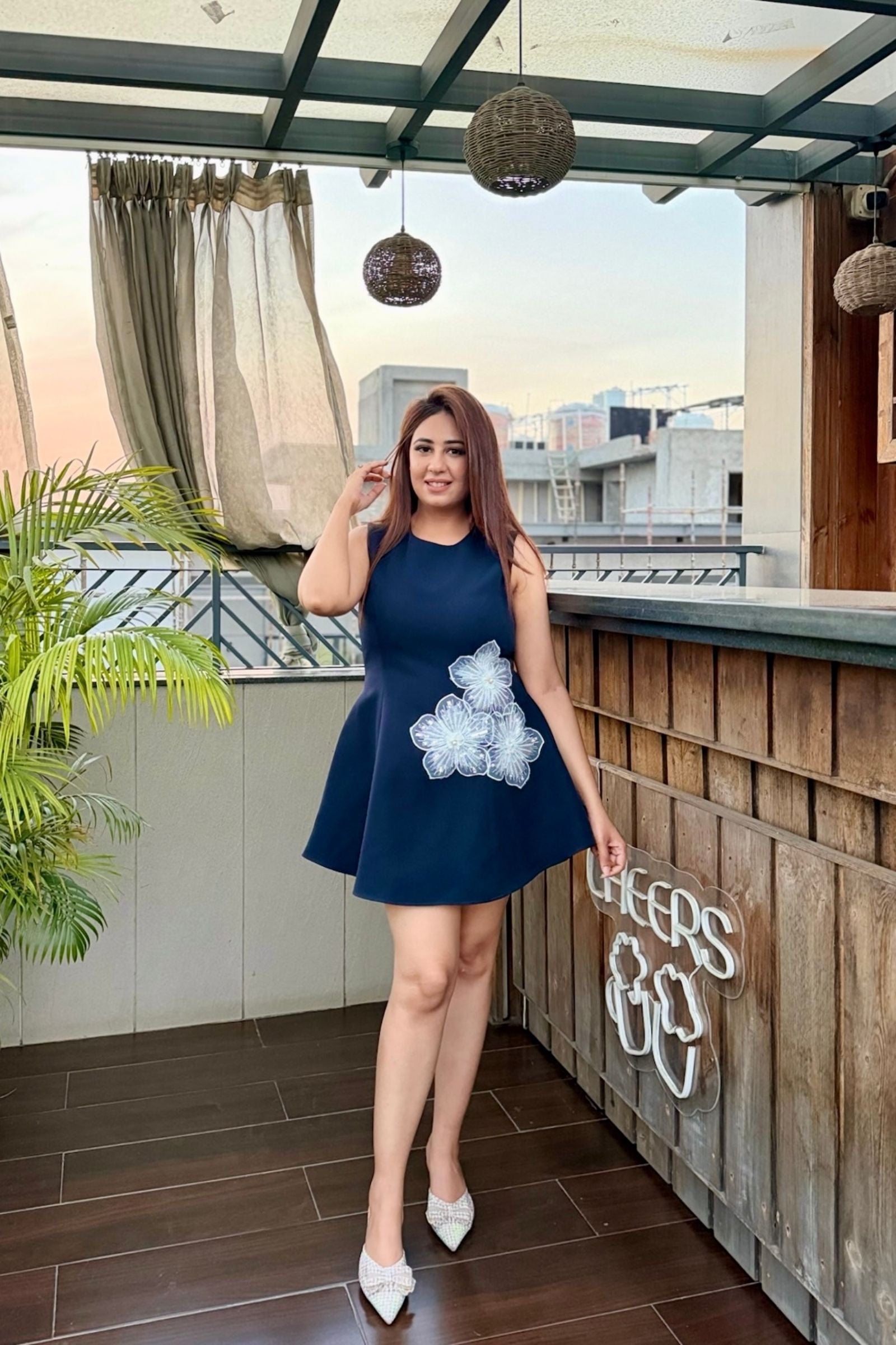 Navy Flower Patch Short Dress