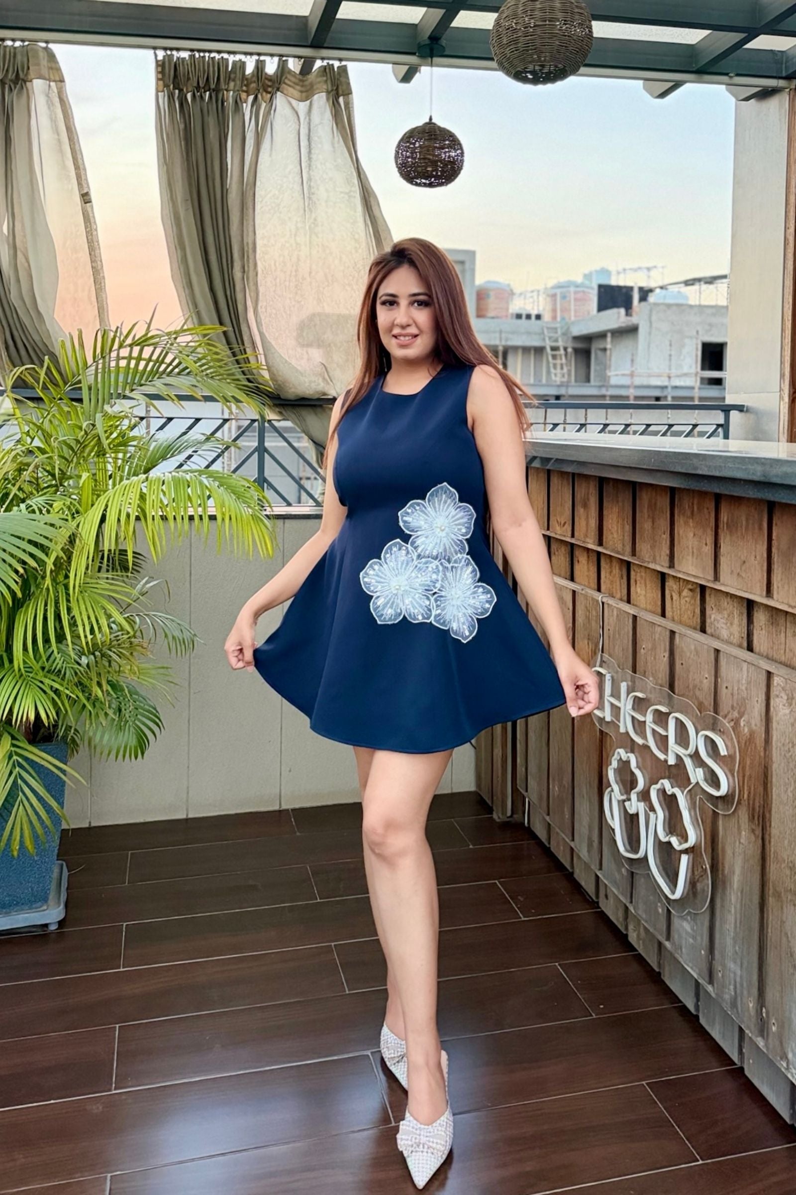 Navy Flower Patch Short Dress