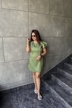 Green Pearl Structured Short Dress