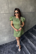 Green Pearl Structured Short Dress