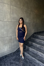 Navy Gem Detail Cut-Out Short Dress