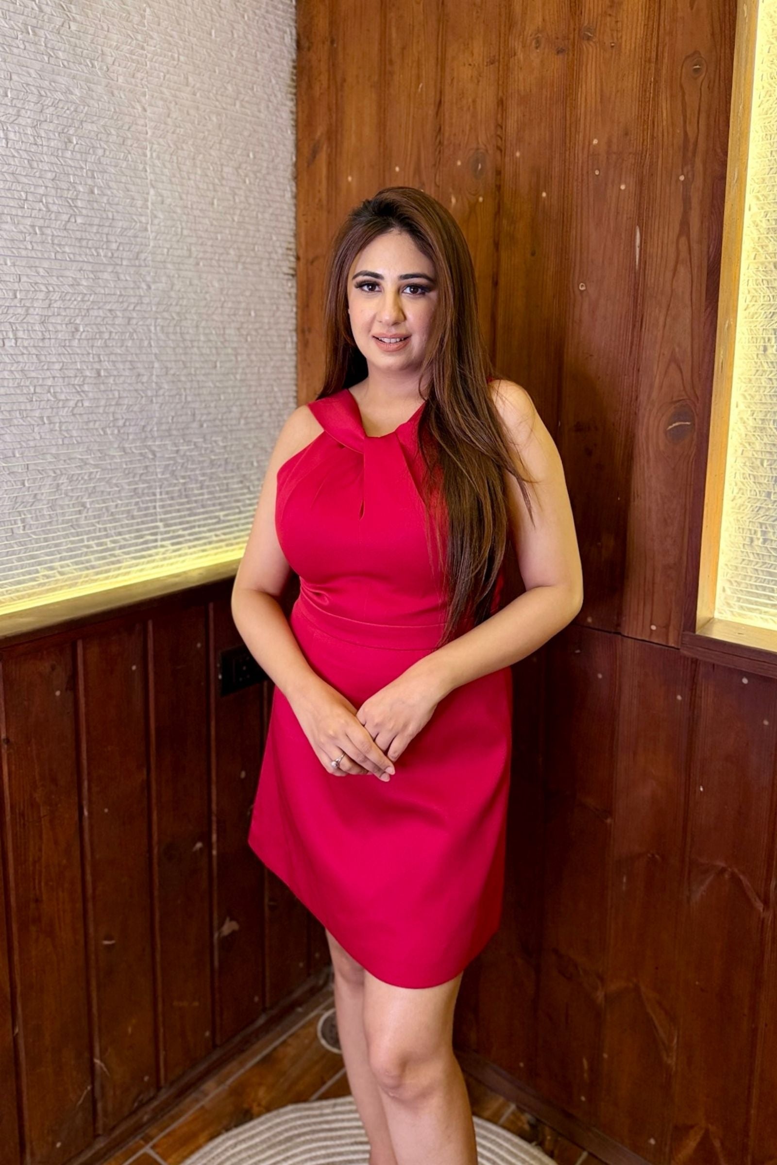 Red Halter Neck Short Dress
