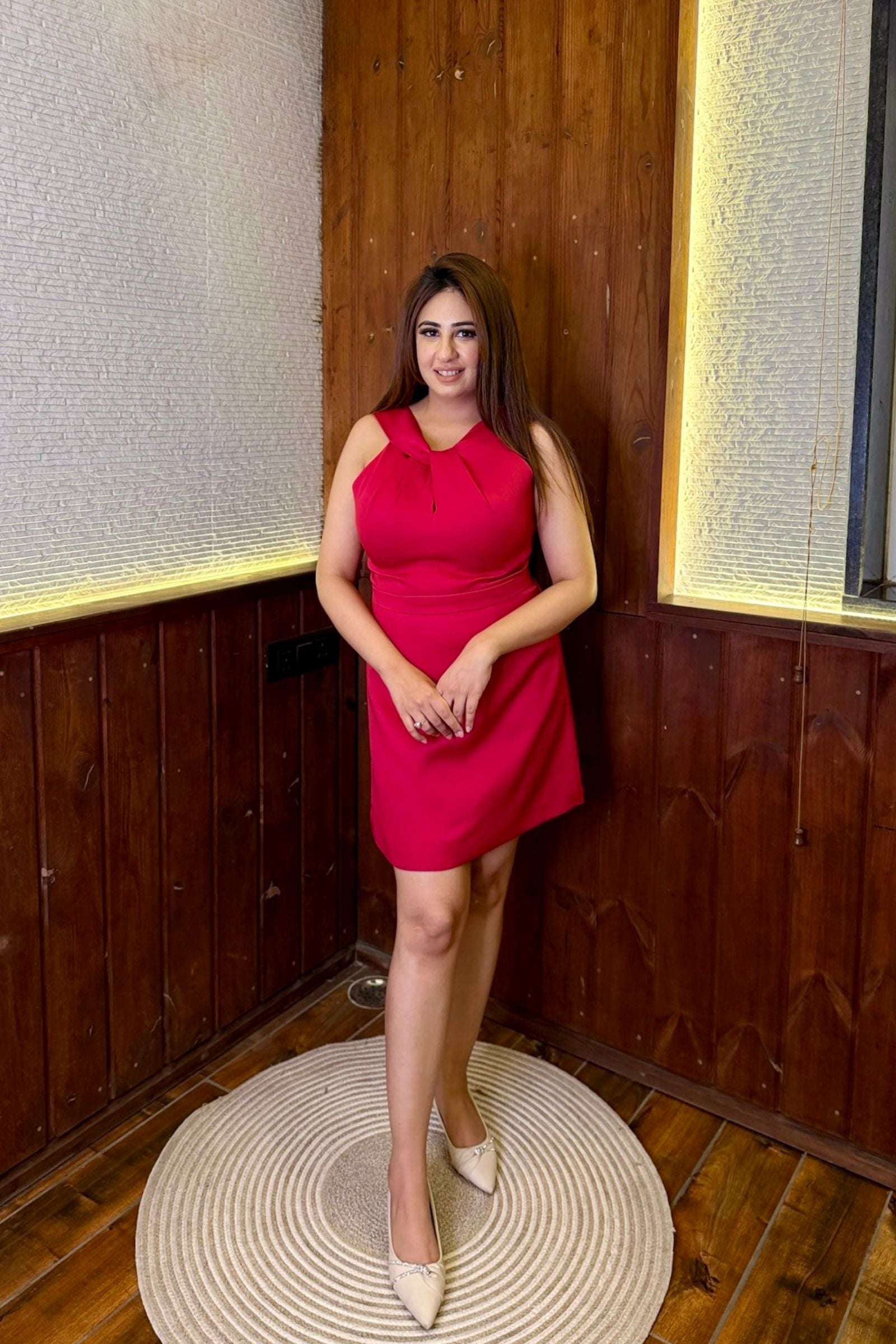 Red Halter Neck Short Dress
