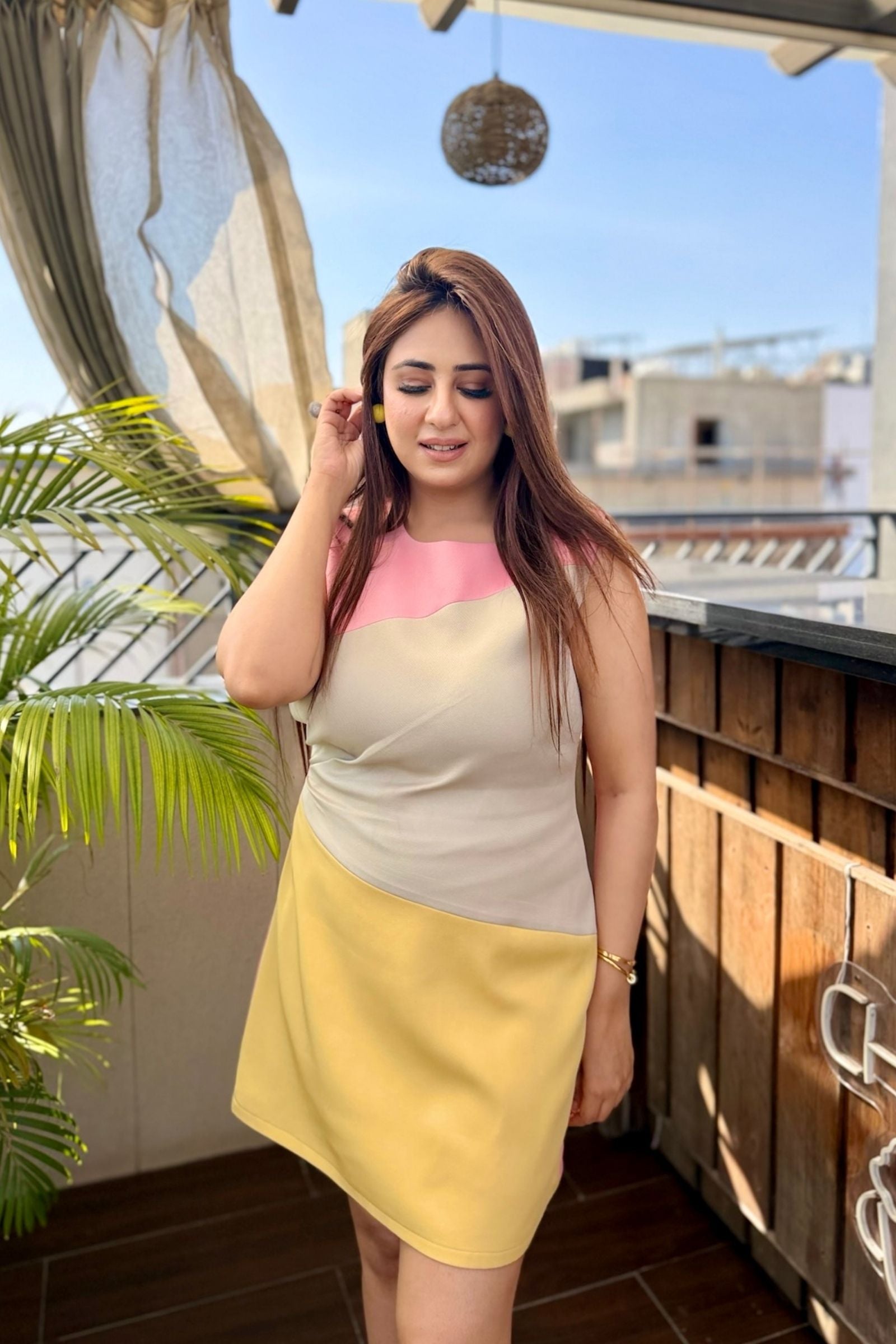 Muticolor Beige Short Dress