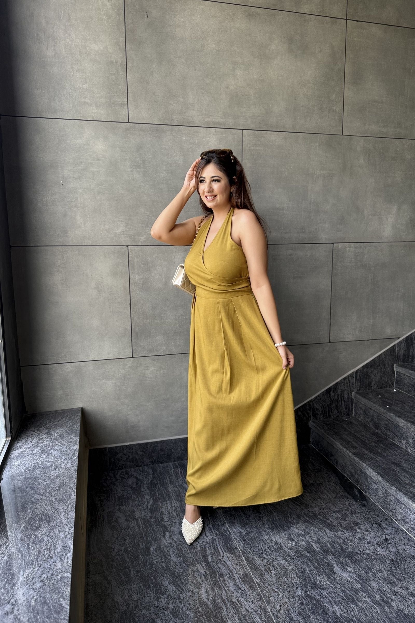 Mustard Halter Maxi Dress