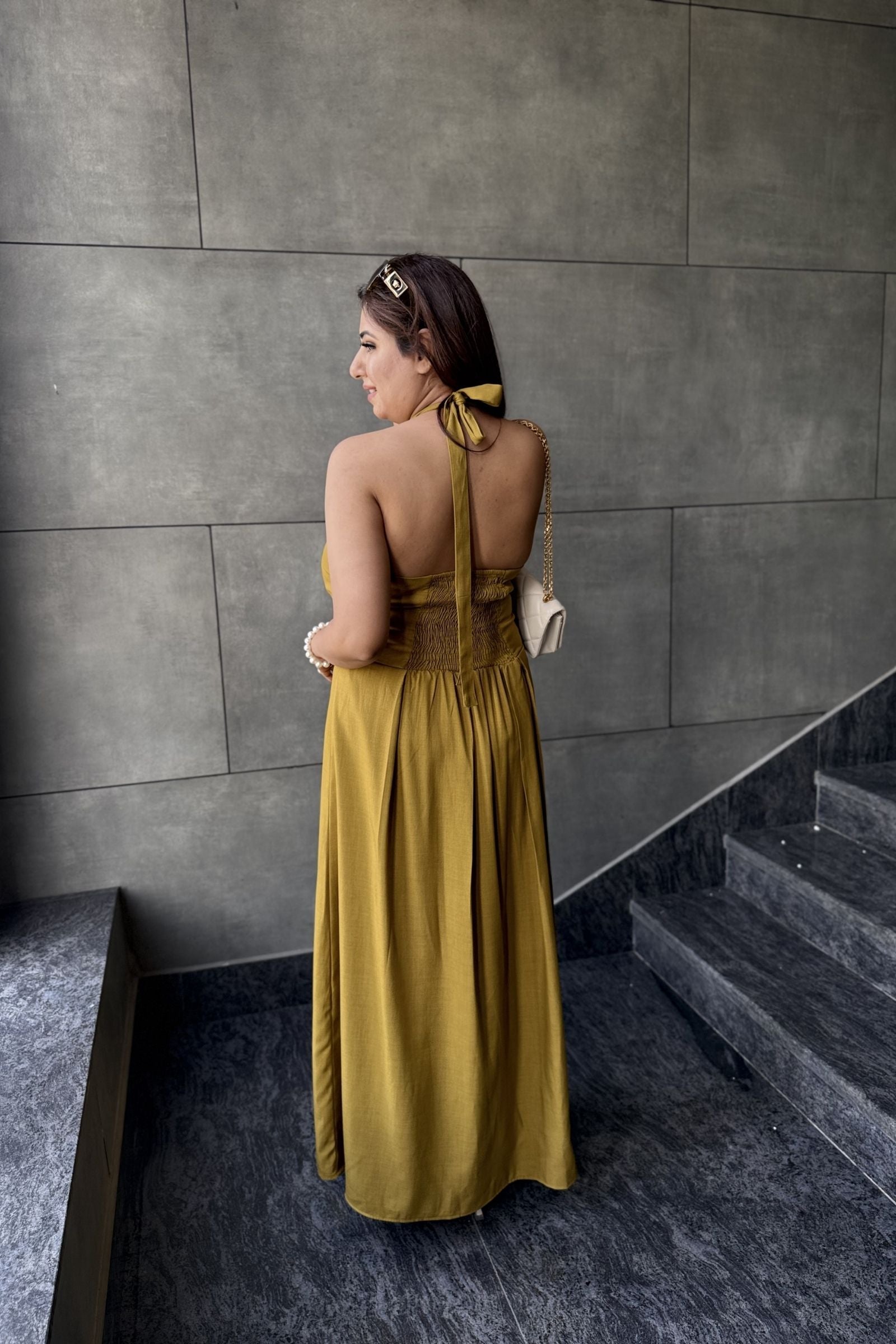 Mustard Halter Maxi Dress
