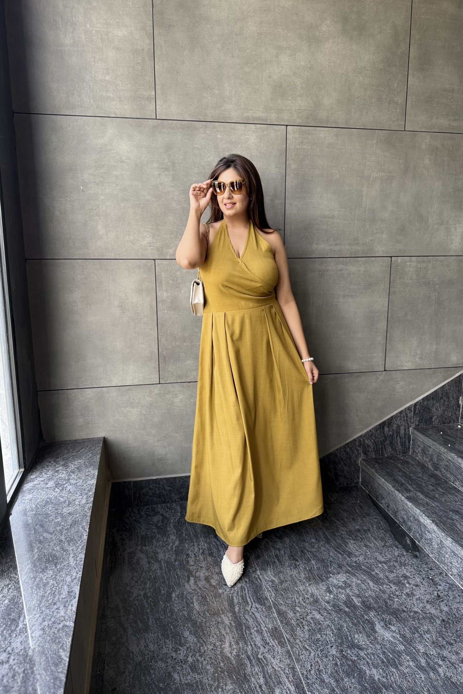 Mustard Halter Maxi Dress