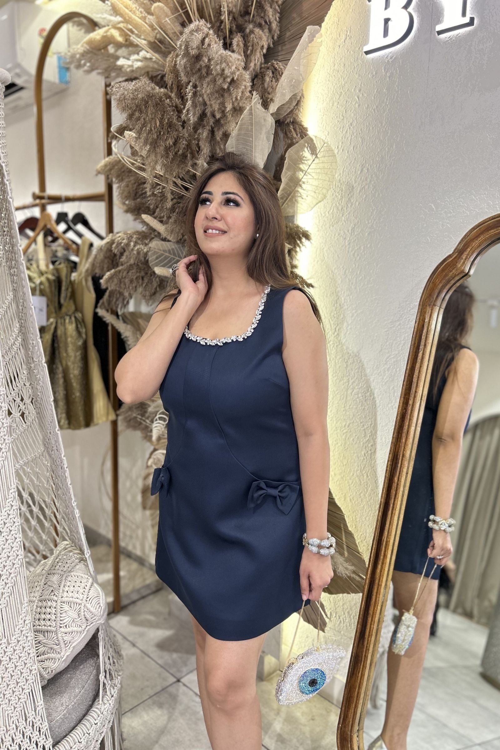 Navy Bow Short Dress
