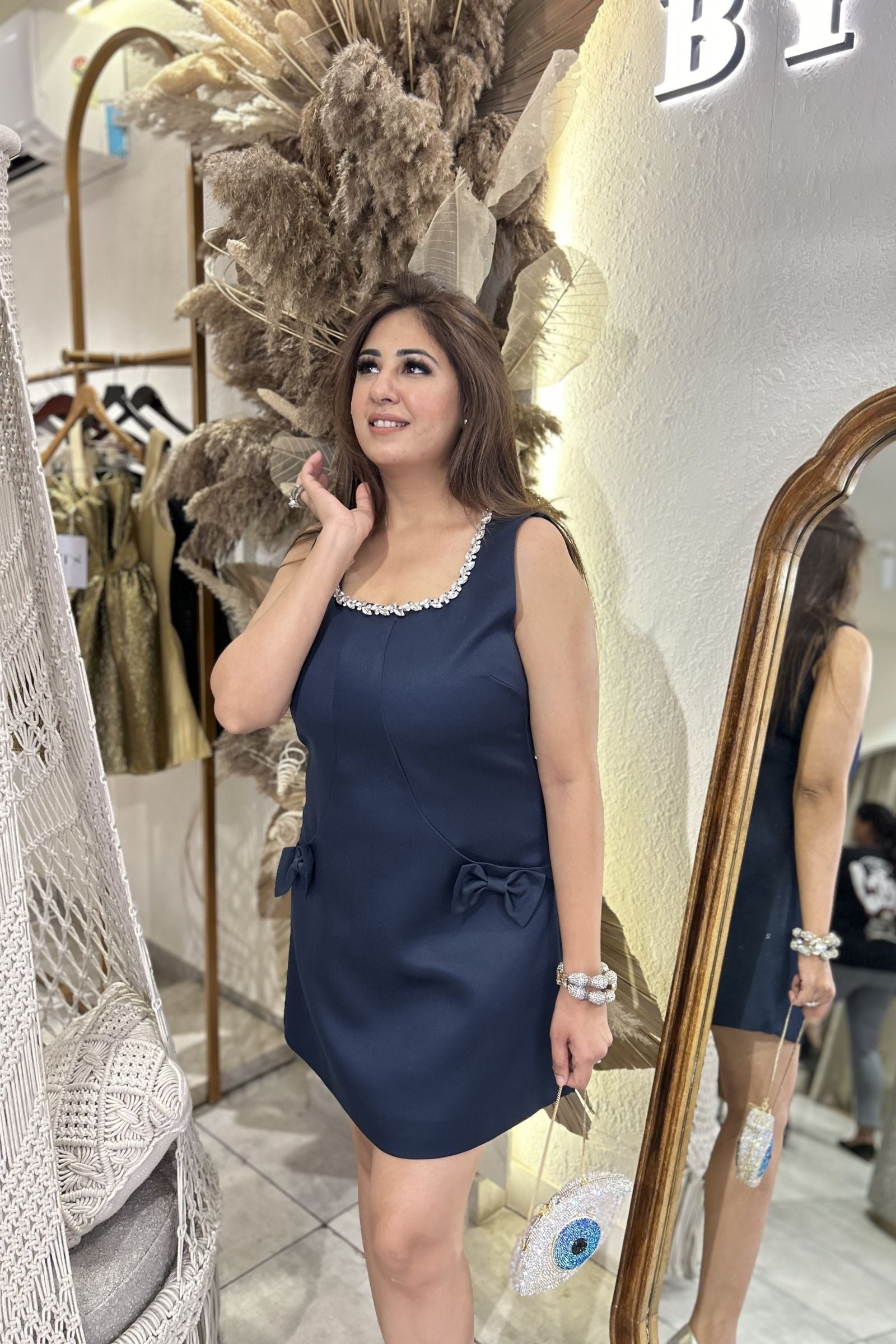 Navy Bow Short Dress
