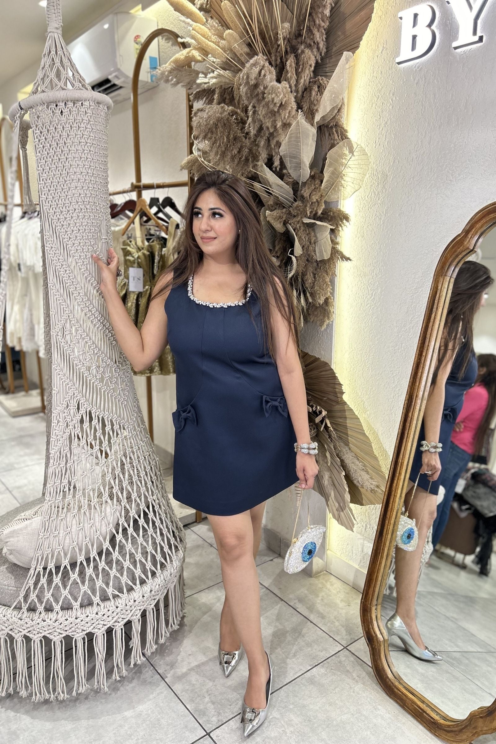 Navy Bow Short Dress
