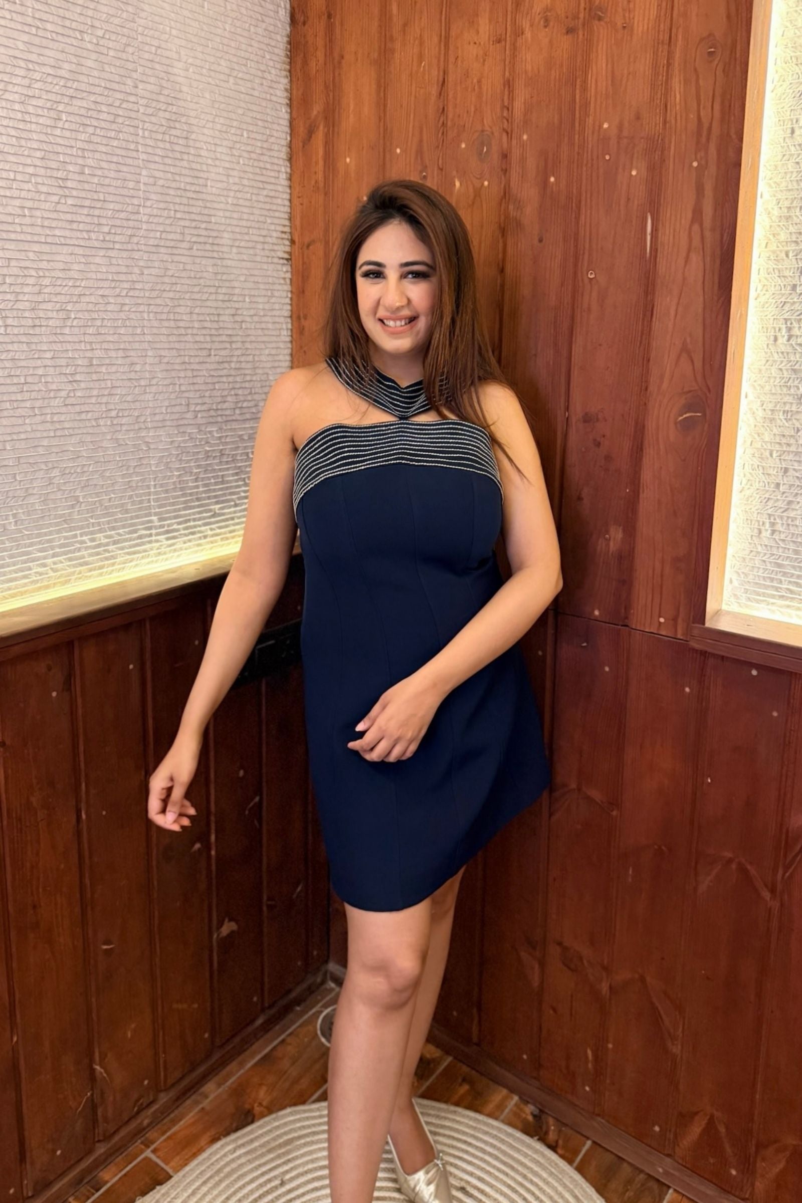 Navy Halter Neck Short Dress