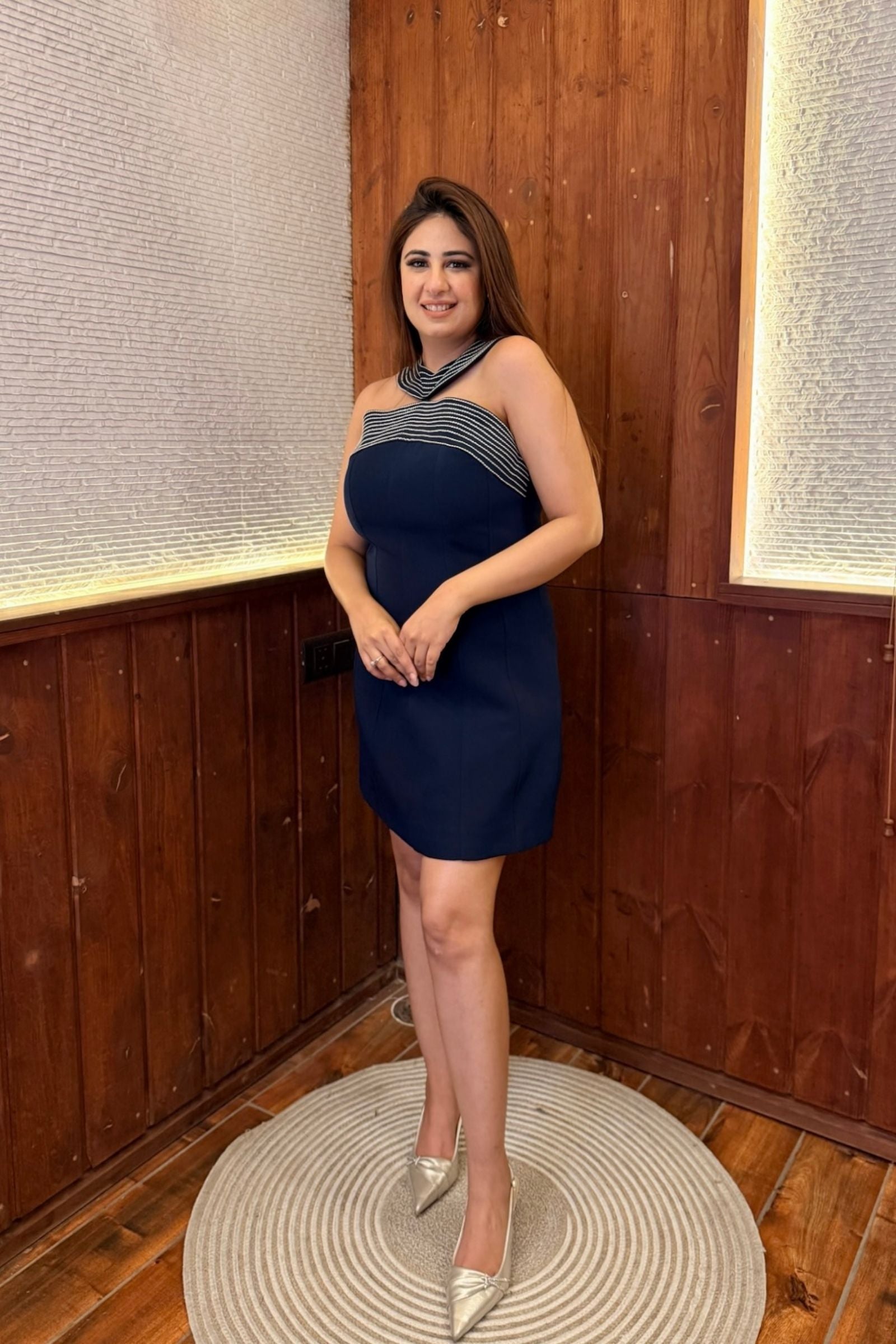 Navy Halter Neck Short Dress