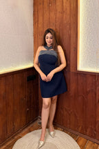 Navy Halter Neck Short Dress