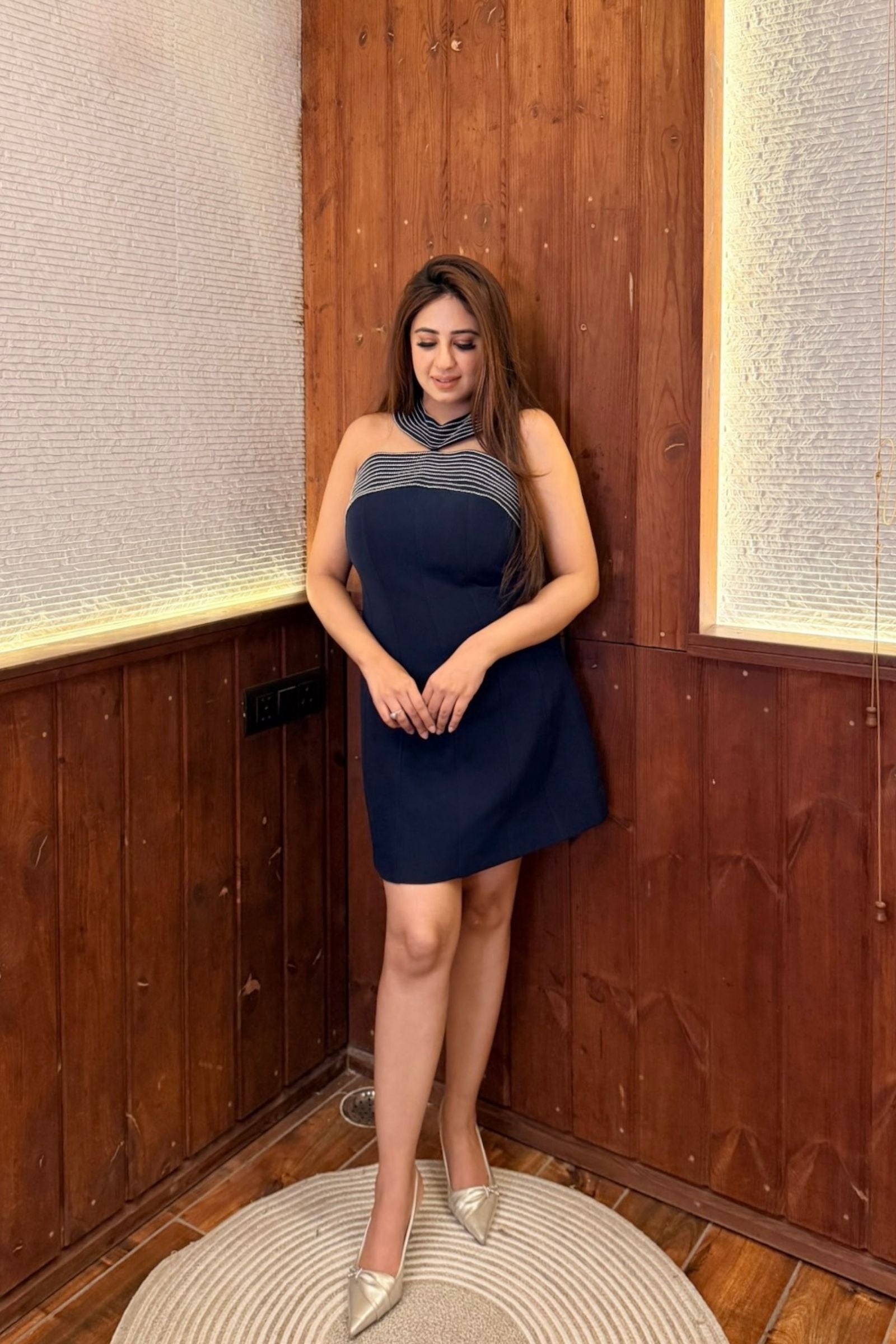 Navy Halter Neck Short Dress