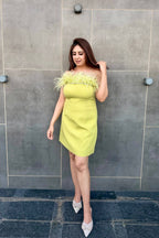Lime Green Tube Frill Neck Short Dress