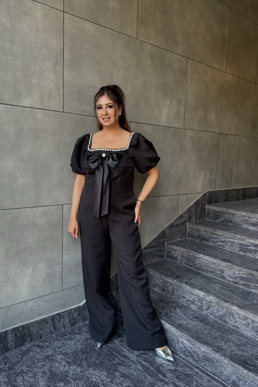 Black Pearl Bow Detail Co-ord Set