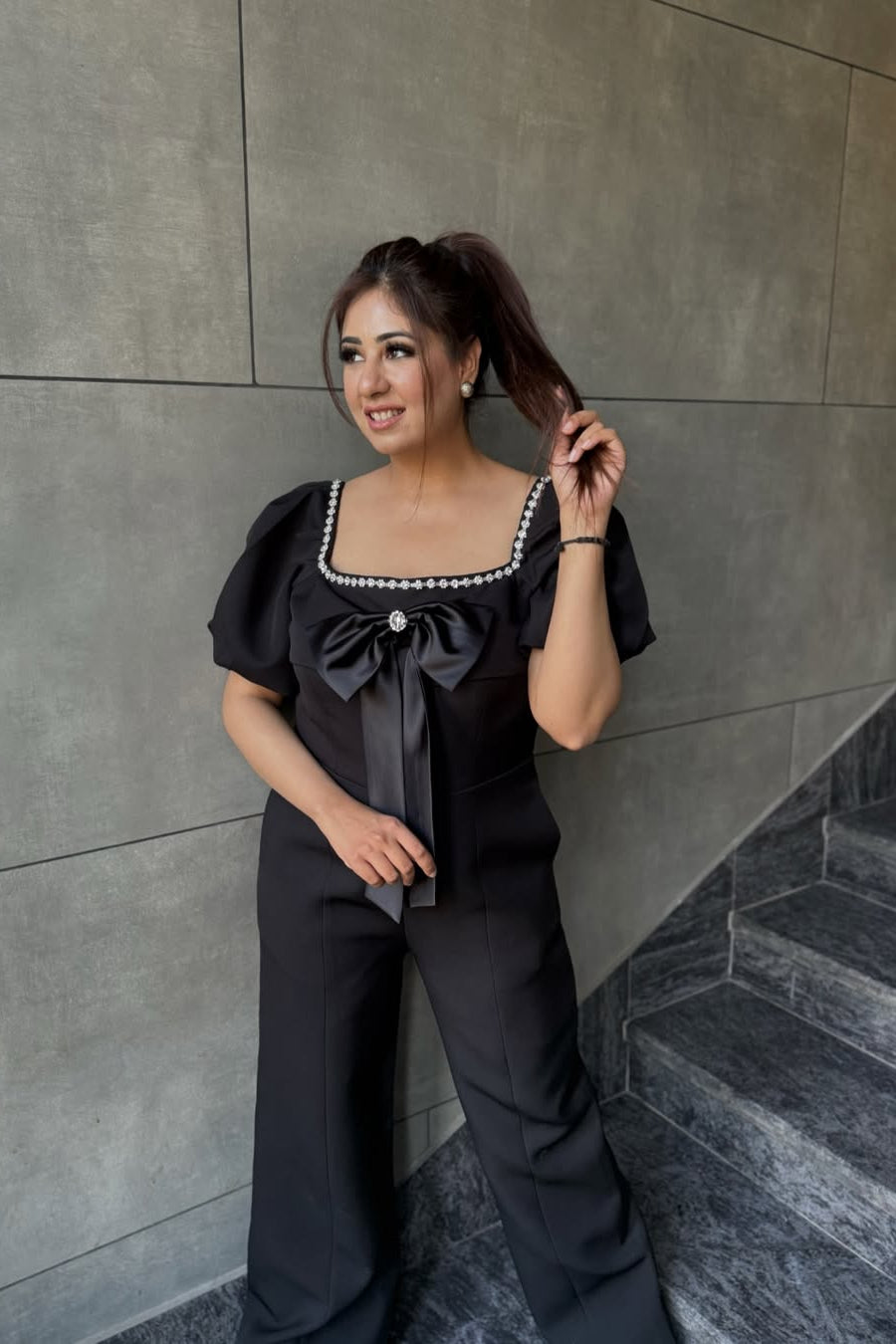 Black Pearl Bow Detail Co-ord Set