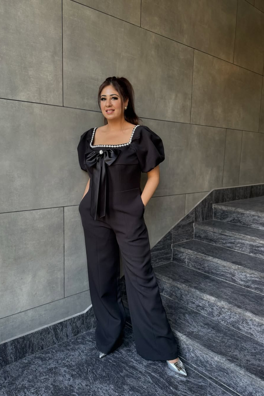 Black Pearl Bow Detail Co-ord Set