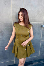 Army Green Pleated Short Dress