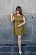 Army Green Pleated Short Dress