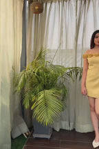 Golden Bloom Off-Shoulder Short Dress