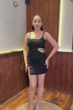 Black Cutout Sequin Short Dress