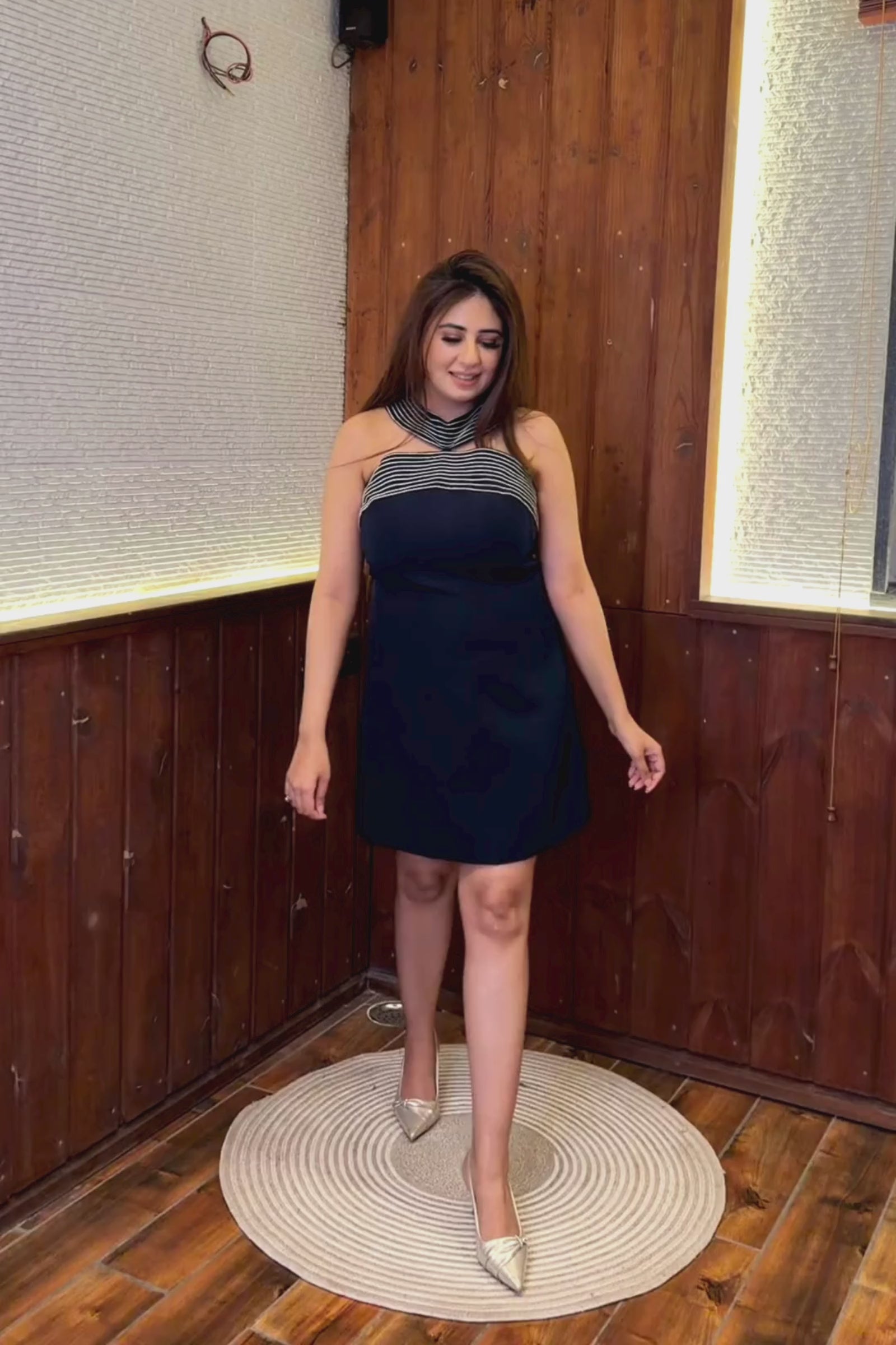 Navy Halter Neck Short Dress