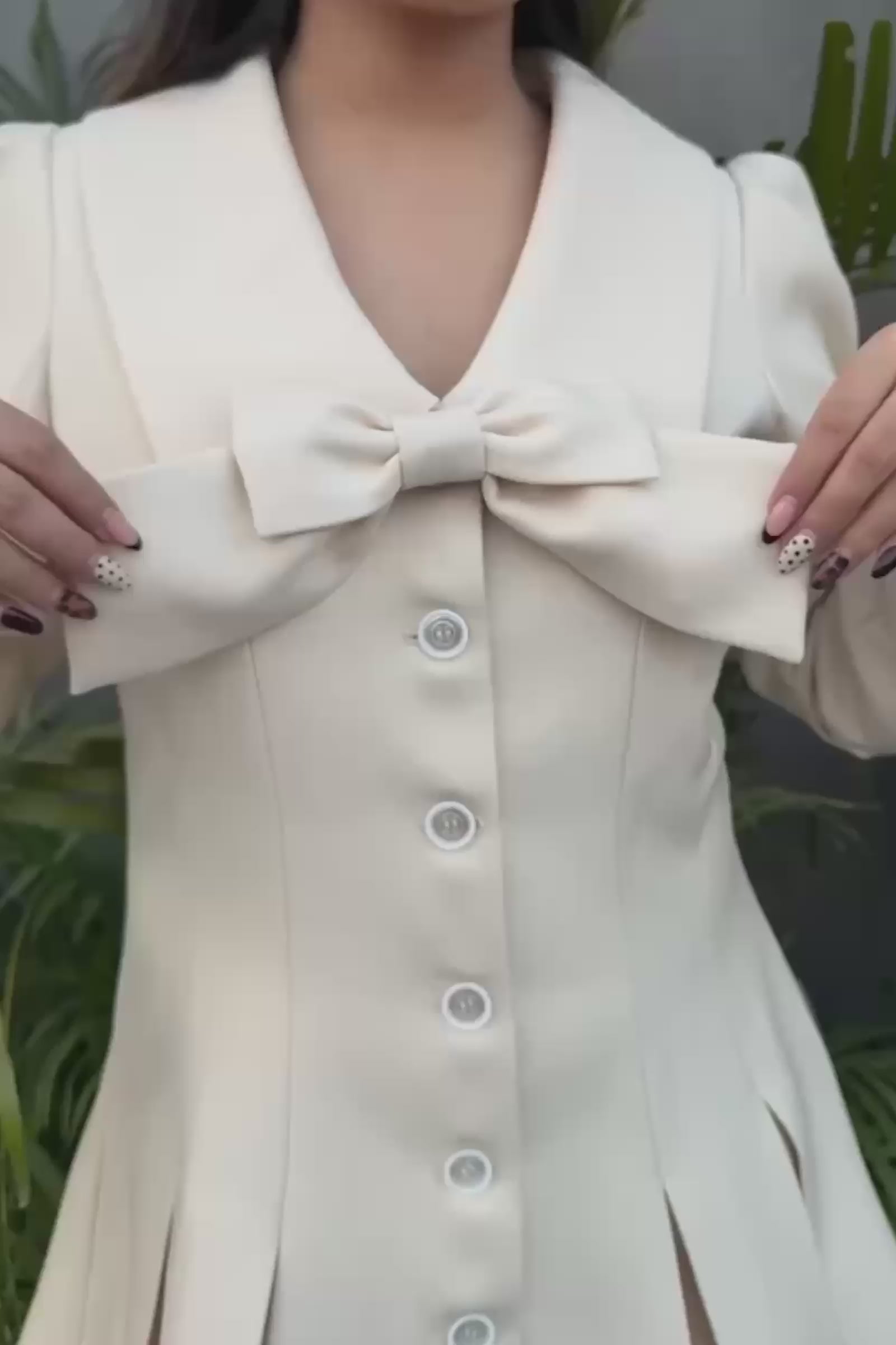 Ivory Bow Pleated Mini Dress