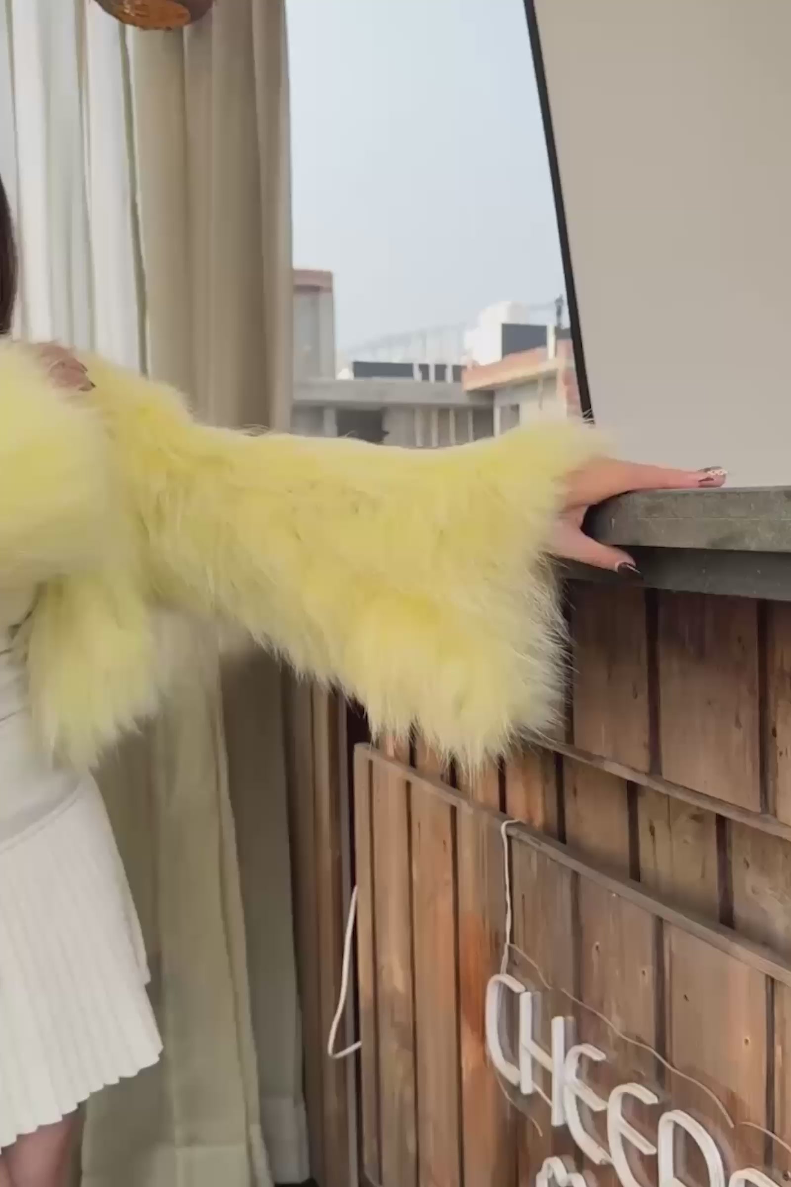 Butter Yellow Faux Fur Cropped Jacket