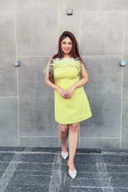 Lime Green Tube Frill Neck Short Dress