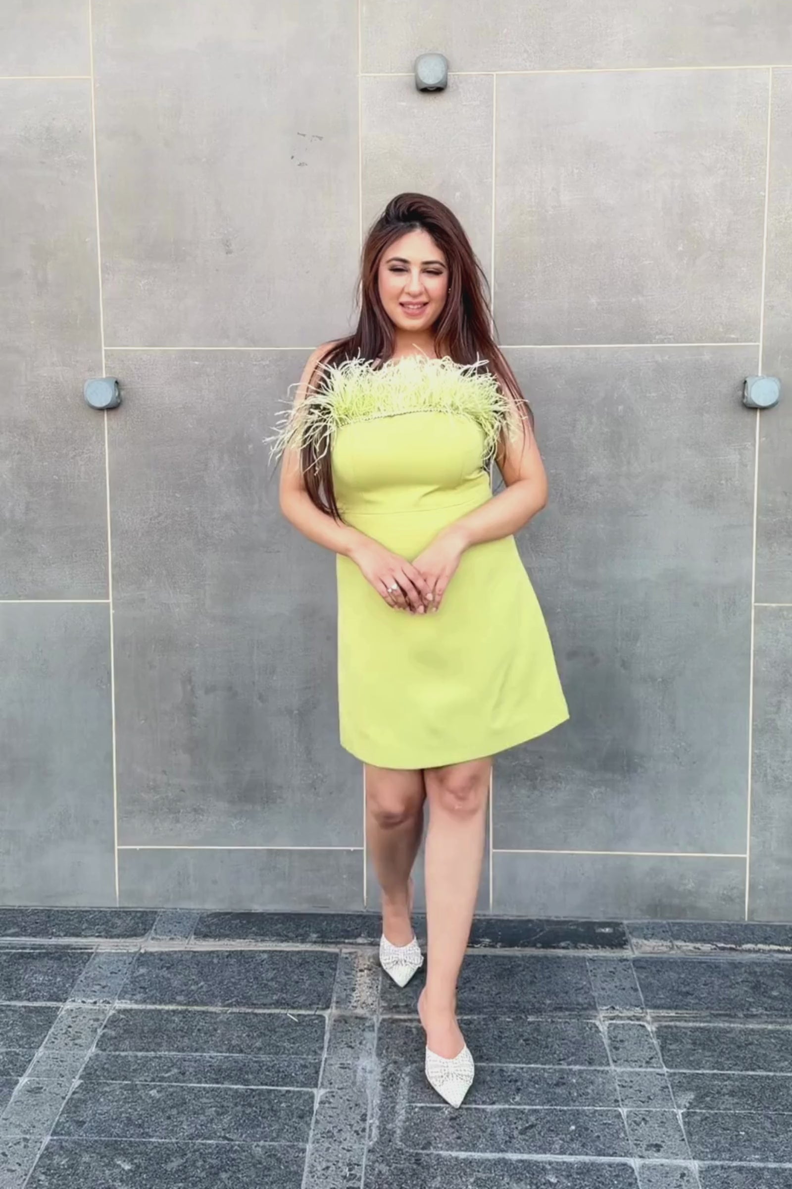 Lime Green Tube Frill Neck Short Dress