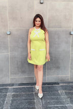 Lime Green Pearl Detail Short Dress