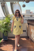 Yellow Sequin Detail Pocket Short Dress